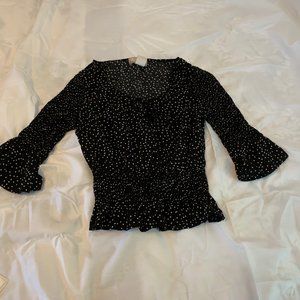 Luna Chix Black and White Polka Dot Cropped Blouse with Smocking Size XS